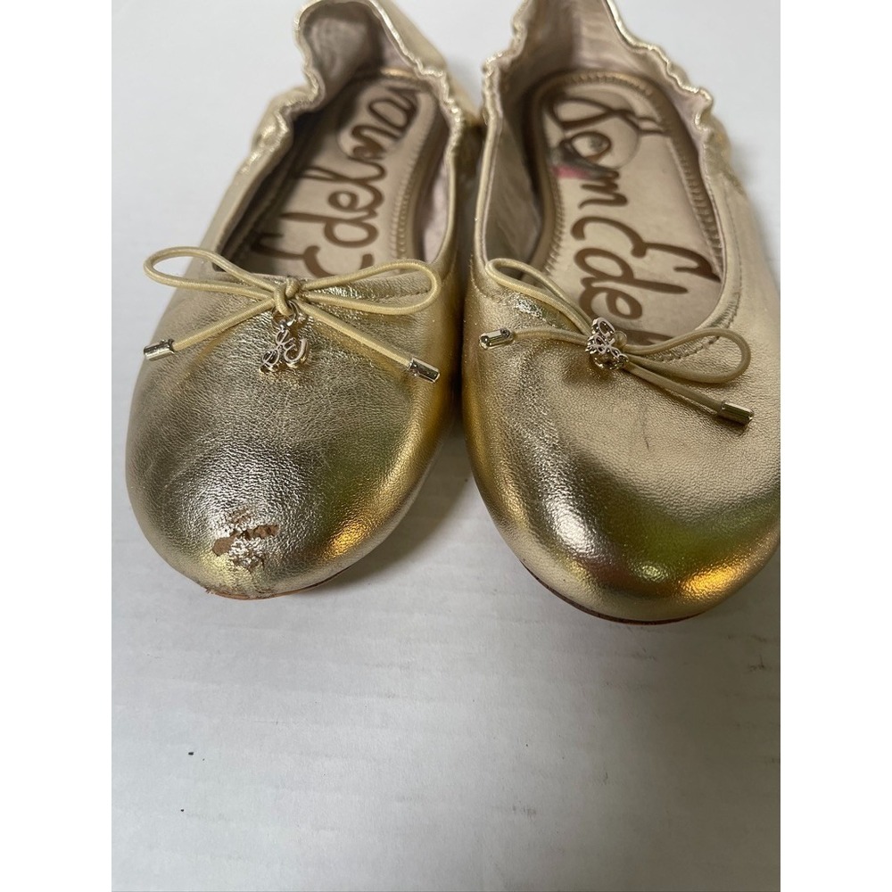 EUC Metallic Gold Leather Sam Edelman Jessica Mini Ballet Shoes Girls Size 4 - Picture 2 of 8